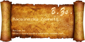 Bacsinszky Zsanett névjegykártya
